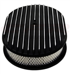 Image of 1967 - 1992 Firebird Air Cleaner Assembly, 12" Oval Open Element, BLACK ALUMINIUM FULL FINNED