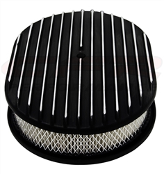 Image of 1967 - 1992 Firebird Air Cleaner Assembly, 12" Oval Open Element, BLACK ALUMINIUM FULL FINNED