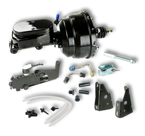 Image of 1967 - 1969 Black Power Brake Booster / Black Master Cylinder / Black Proportioning Valve Kit with Brackets: 8 Inch Dual Diaphragm, DISC / DRUM