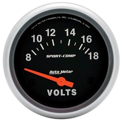 Voltmeter Gauge (Auto Meter Sport Comp), 8-18 V, 2 5/8 Inch, Analog, Electrical