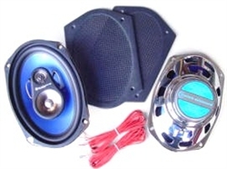 Image of Rear Deck Chrome Speakers Set 6" x 9" with Flat Grill Covers 200Watts