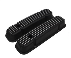 Image of 1967 - 1981 Pontiac Classic BLACK CAST ALUMINUM RIBBED FINNED Engine Valve Covers Set