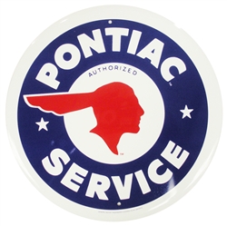 Sign, Metal Tin Pontiac Indian Head with "Authorized Pontiac Service"