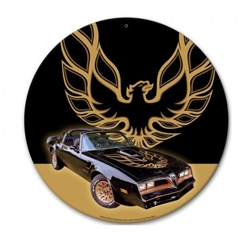 Metal Tin Sign, Trans Am Car & Bird, Round