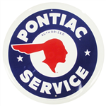Image of Pontiac Indian Head with "Authorized Pontiac Service" Metal Tin Sign, 24" Diameter