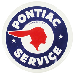 Image of Pontiac Indian Head with "Authorized Pontiac Service" Metal Tin Sign, 24" Diameter