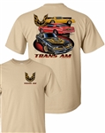 Image of 1977 Pontiac Firebird Three Trans Am T-Shirt with Black & Gold Hood Bird Logo on Front Chest