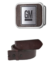 GM Framed Marquetry Black Walnut Woodgrain / Metal - Matte Rock Star Belt Buckle with Leather Belt