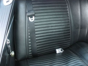 Image of 1969 Firebird Coupe Rear Retractable Shoulder 3 Point Seatbelts Set with Starburst Push Buttons and Choice of Webbing Color