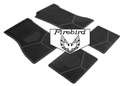 1970-1974 Custom Rubber Floor Mats Set, Firebird Block Letters w/ Bird Emblem