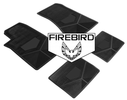1985-1992 Custom Rubber Floor Mats Set, Firebird Block Letters w/ Bird Emblem