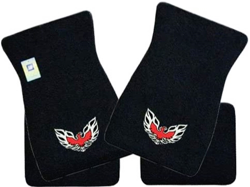 Image of 1970 - 1981 Firebird Cutpile Carpeted Floor Mats Set with the Iconic Wings-Up Trans Am Bird Logo