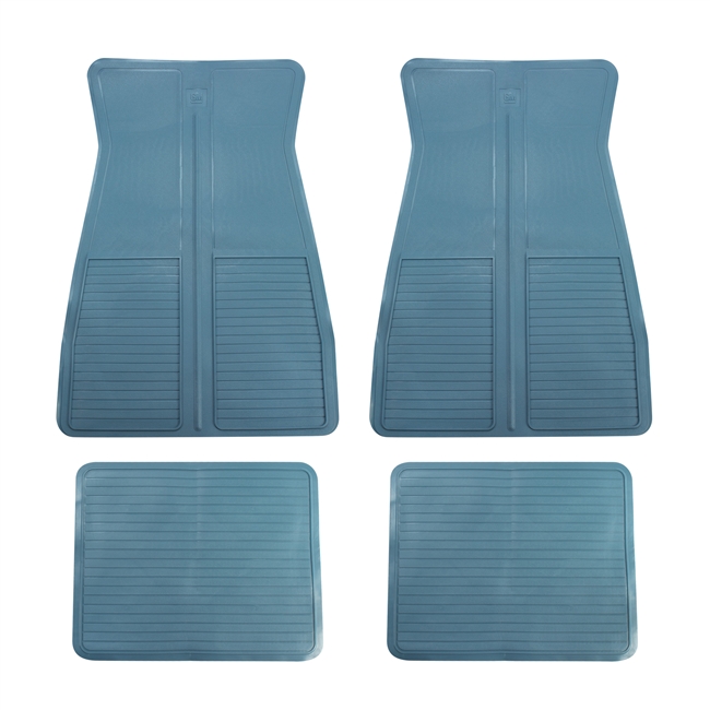 Image of 1973 - 1981 Firebird or Trans Am OE Style Rubber Floor Mats Set with GM Logo, Front and Rear, Medium Light Blue