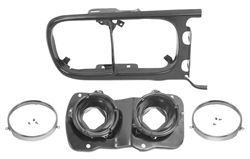 Image of 1969 Firebird Headlight Mounting Bracket, Bucket Bowls, Rings, and Outer Frame Assembly, RH