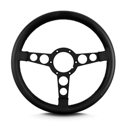 Image of 1969 - 1981 Firebird Trans Am Lecarra Billet Aluminum and Leather Wrap Formula Steering Wheel 1-1/8" Fat Grip, Black Leather with Black Spokes