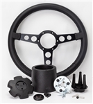 Image of 1969 - 1981 Firebird Trans Am Lecarra Billet Aluminum and Leather Wrap Formula Steering Wheel 1-1/8" Fat Grip, Black Leather with Black Spokes Complete Kit