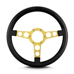 Image of 1969 - 1981 Firebird Trans Am Special Edition Style Lecarra Billet Aluminum and Leather Wrap Formula Steering Wheel 1-1/8" Fat Grip, Black Leather with Gold Spokes