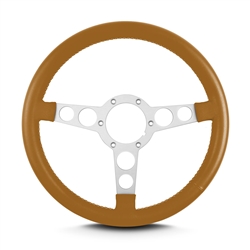 Image of 1969 - 1981 Firebird Trans Am Lecarra Billet Aluminum and Leather Wrap Formula Steering Wheel 1-1/8" Fat Grip, Camel Tan Leather with Brushed Spokes