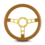 Image of 1969 - 1981 Firebird Trans Am Lecarra Billet Aluminum and Leather Wrap Formula Steering Wheel 1-1/8" Fat Grip, Camel Tan Leather with Gold Spokes