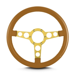 Image of 1969 - 1981 Firebird Trans Am Lecarra Billet Aluminum and Leather Wrap Formula Steering Wheel 1-1/8" Fat Grip, Camel Tan Leather with Gold Spokes