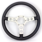 Image of 1969 - 1981 Firebird Trans Am Lecarra Billet Aluminum and Leather Wrap Formula Steering Wheel 1-1/8" Fat Grip, Black Leather with Clear Silver Anodized Brushed Spokes