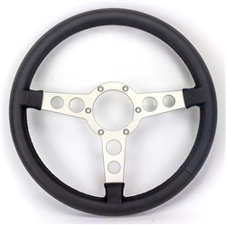 Image of 1969 - 1981 Firebird Trans Am Lecarra Billet Aluminum and Leather Wrap Formula Steering Wheel 1-1/8" Fat Grip, Black Leather with Clear Silver Anodized Brushed Spokes