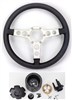 Image of 1969 - 1981 Firebird Trans Am Lecarra Billet Aluminum and Leather Wrap Formula Steering Wheel 1-1/8" Fat Grip, Black Leather with Silver Brushed Anodized Spokes, Complete Kit