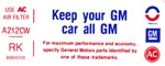 Image of 1975 Firebird Air Cleaner Decal " Keep Your GM All GM " For 455 Models " RK "