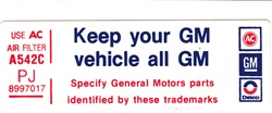 1979 Firebird Air Cleaner Decal "Keep your vehicle all GM" for 400 Engines PJ, 8997017