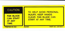 Image of 1982 - 1992 Firebird or Trans Am Radiator Shroud Top Caution Fan Blade Decal, 22016614