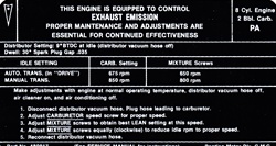 Image of 1970 Radiator Support Emission Decal, 2 Barrel, PA 480917