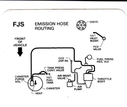 Image of 1990 Firebird 6 Cylinder 3.1 Engine Emission Hose Routing Decal, FJS Code