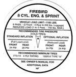 Image of 1968 Firebird Tire Pressure Glove Box Decal
