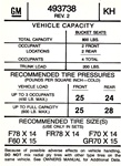 Image of 1974 Firebird or Trans Am Tire Pressure Decal, 15 Inch, 493737 KG Code