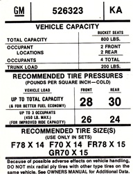 Image of 1976 - 1977 Firebird Tire Pressure Glove Box Decal, 526323