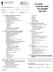 Image of 1970 Firebird New Vehicle Pre-Delivery Inspection Check Sheet