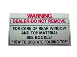 Image of Convertible Top Warning Decal Sticker Tag