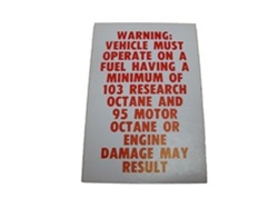 Image of Firebird Fuel Recommendation Warning Decal, 103 Research Octane Level