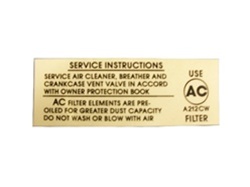 Image of 1967 Firebird Air Cleaner Service Instructions Decal, Open Element Breather