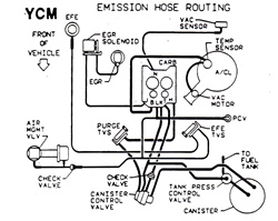 1986 Firebird Emission Hose Routing Decal, 305 with Automatic Transmission, YCM Code