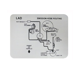 Image of 1991 Firebird 5.0 Engine Emission Hose Routing Decal with California Regulations, LAD Code