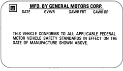 Image of 1976 - 1977 Firebird Door Jam Vin Number Certification Decal
