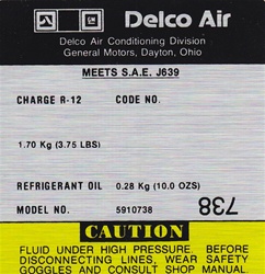 Image of 1977 - 1981 Firebird Air Conditioning Compressor Decal, Delco 5910738