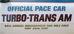 Image of 1980 Trans Am Turbo Indy Pace Car DOOR and Windshield Decal Set