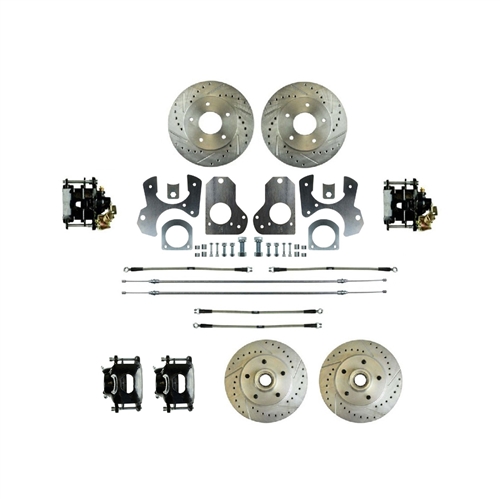 Image of 1982 - 1992 Firebird Front and Rear Disc Brake Kit, Black Calipers, Drilled & Slotted Rotors