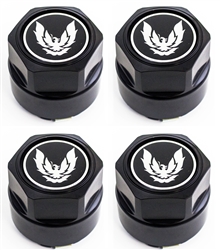 Image of 1982 - 1992 Firebird Black Wheel Center Caps, Silver Bird