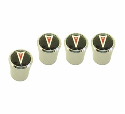 Discontinued*** Pontiac Arrowhead Valve Stem Cap Set - Black with Red Arrowhead