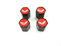 Image of Firebird Black Valve Stem Cap Kit Red With Silver Bird