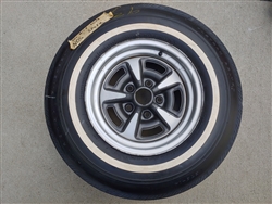 Image of Uniroyal Glasbelt Fastrak Belted White Wall Tire and Rallye Wheel Combo, Used Vintage GM