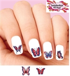 4th of July Butterflies Assorted Set of 20 Waterslide Nail Decals